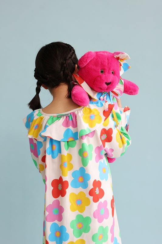 Alessia Floral Girls Nightgown Set with Matching Mega Boy Teddy Bear