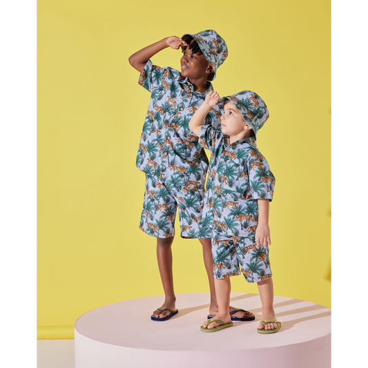 Safari Boys Cotton Shirt, Shorts And Hat Set