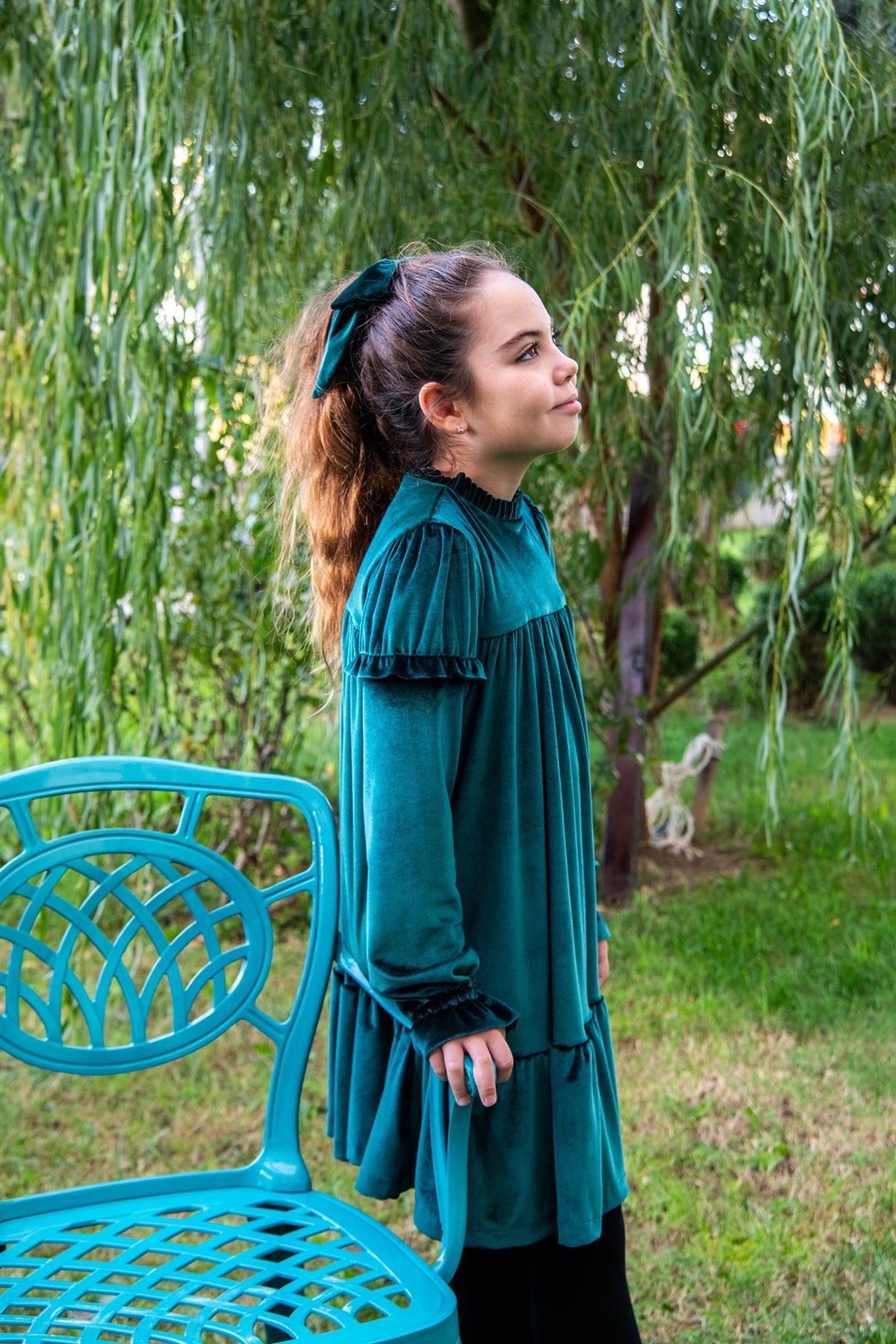 girls velvet dress Blanca comfortable feel and a sophisticated silhouette perfect for Christmas parties Luli & Me Girl's Floral-Lace