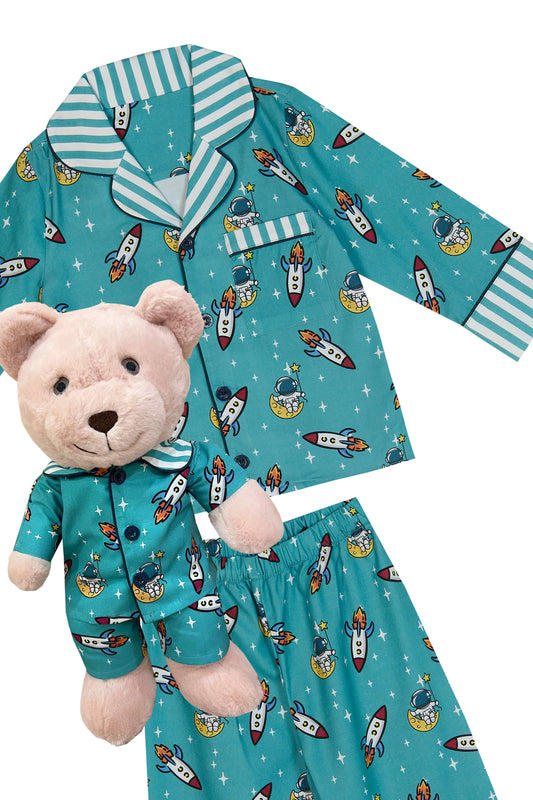 Space Boys Pyjama Set with Matching Teddy Bear