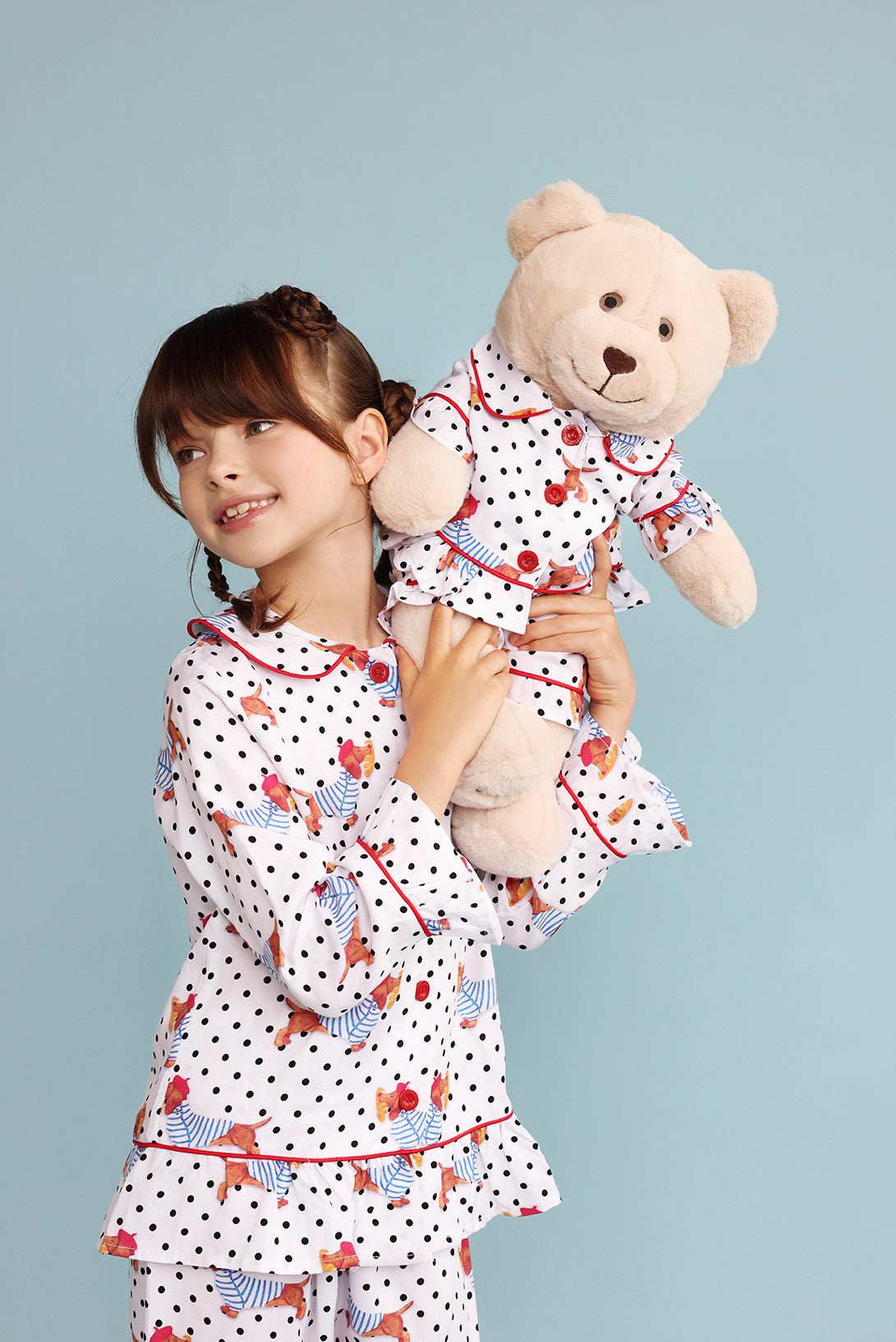 Chiara Polka Dot Girls Pyjama Set with Matching Mega Boy Teddy Bear