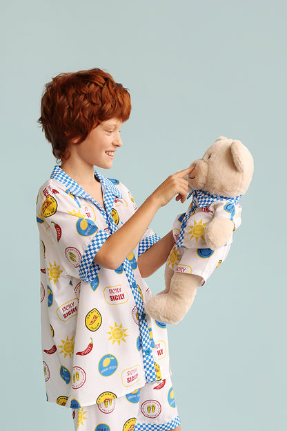 Sicily Italy Boys Pyjama Set with Matching Mega Boy Teddy Bear