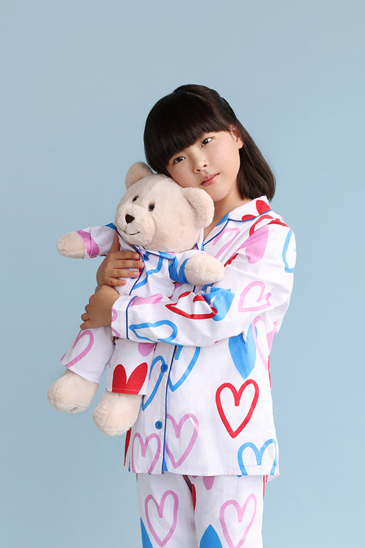 Camilla Heart Girls Pyjama Set with Matching Mega Boy Teddy Bear