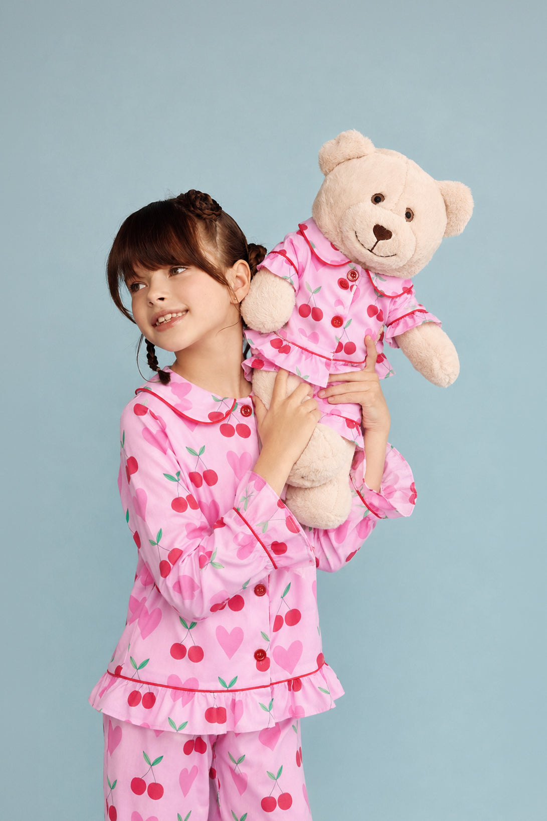 Ma Cherie Cherry Girls Pyjama Set with Matching Mega Boy Teddy Bear