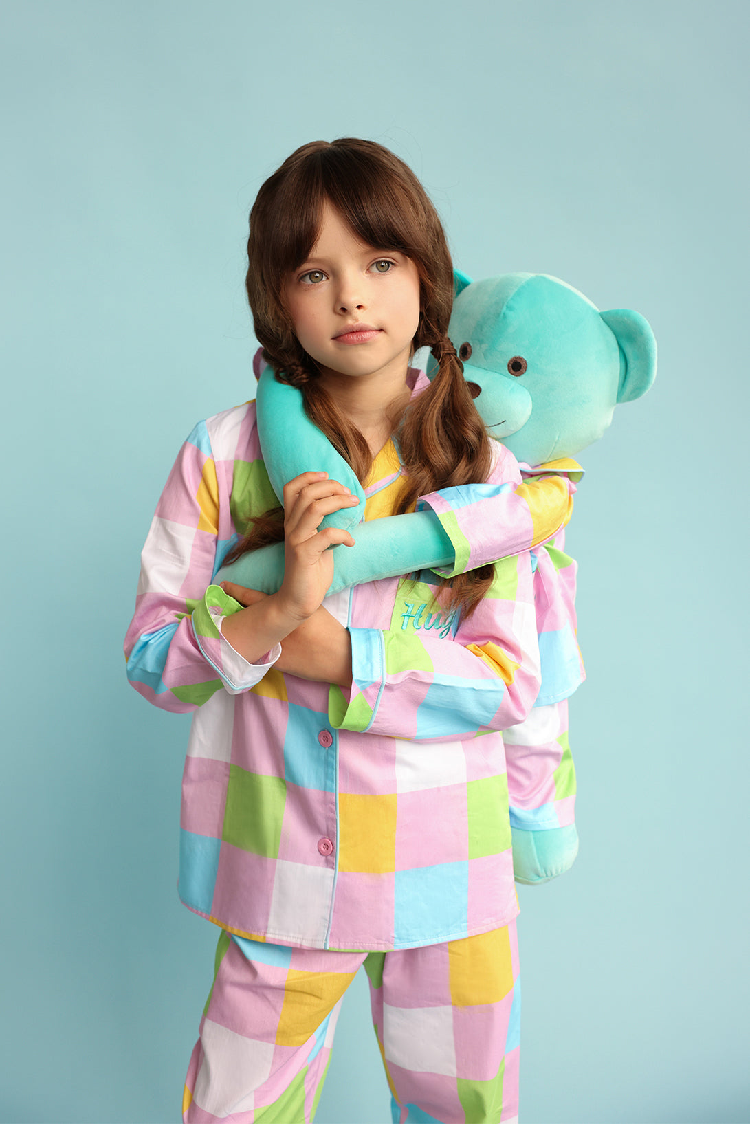 Emily Hug Me Pastel Girls Pyjama Set with Matching Mega Boy Teddy Bear