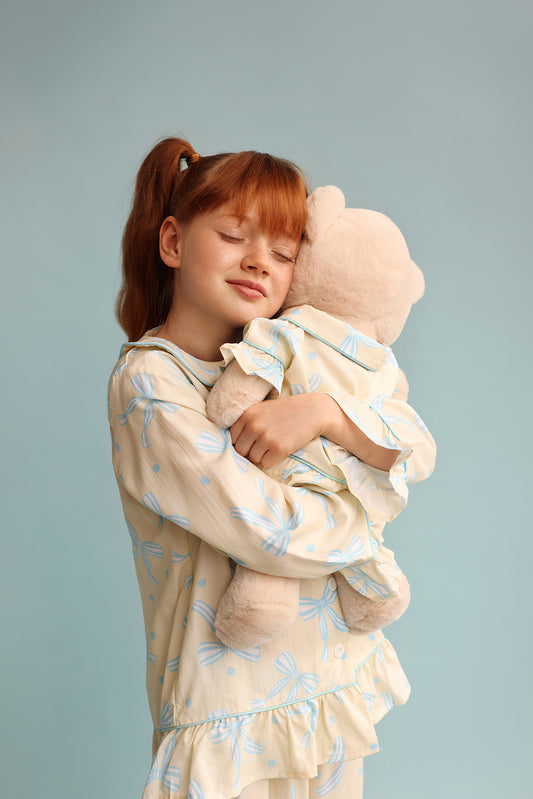Sara Bow Girls Pyjama Set with Matching  Mega Boy Teddy Bear