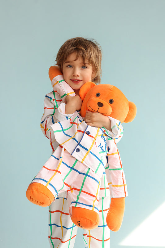 Max Hug Me Plaid Boys Pyjama Set with Matching Mega Boy Teddy Bear