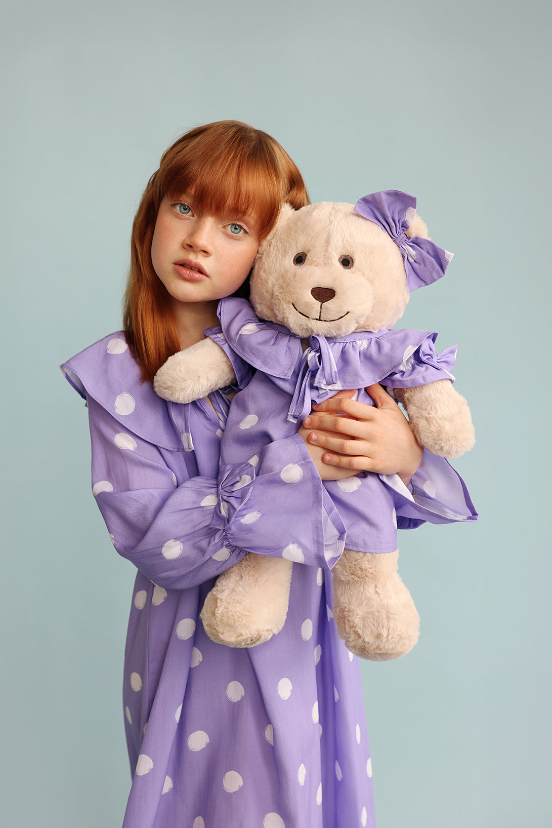 Louise Polka Dot Girls Nightgown Set with Matching  Mega Boy Teddy Bear