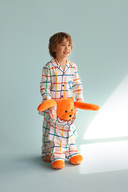 Max Hug Me Plaid Boys Pyjama Set with Matching Mega Boy Teddy Bear