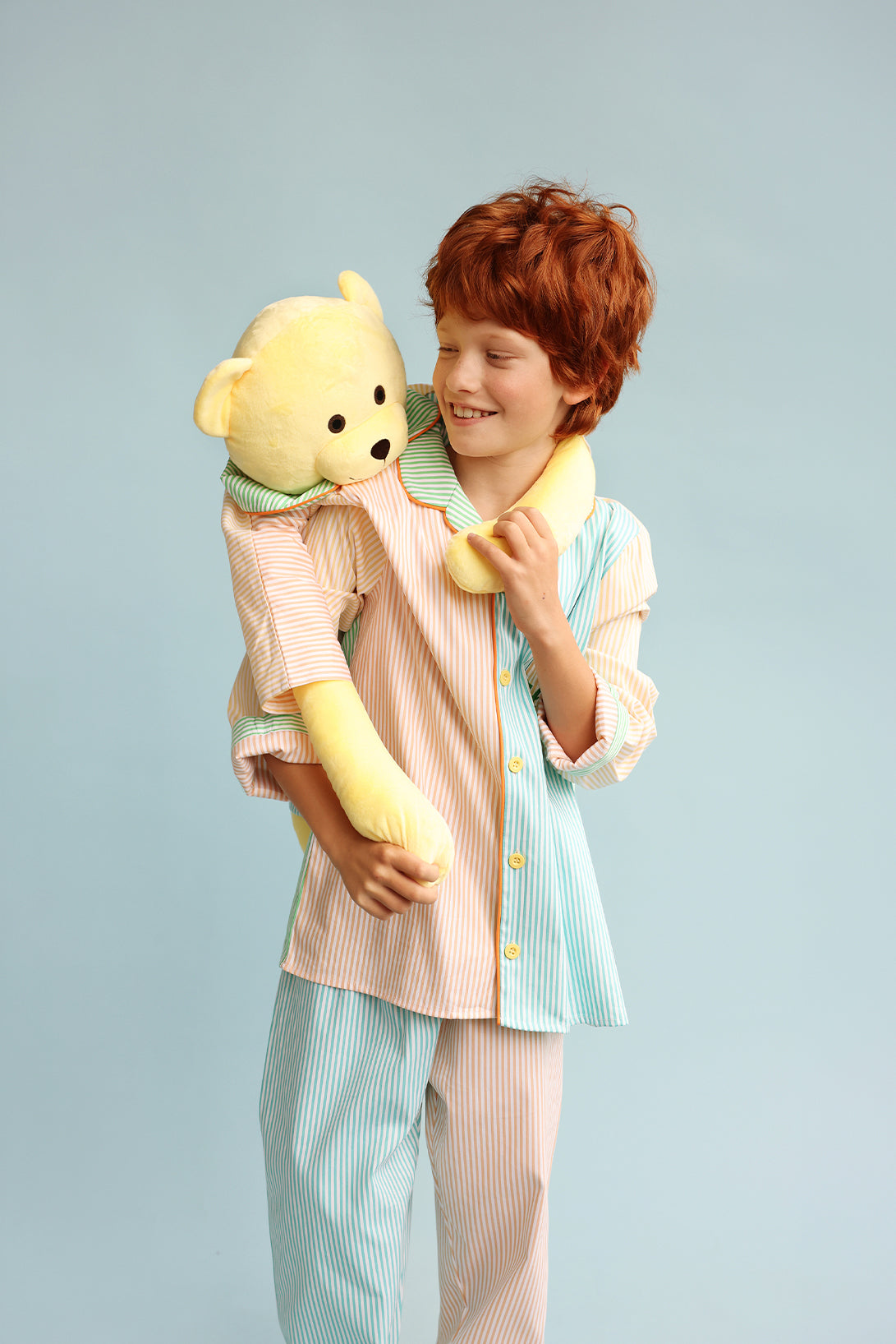 Ren Multicolor Hug Me Striped Boys Pyjama Set with Matching Mega Boy Teddy Bear