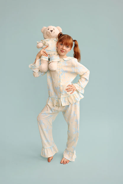 Sara Bow Girls Pyjama Set with Matching  Mega Boy Teddy Bear