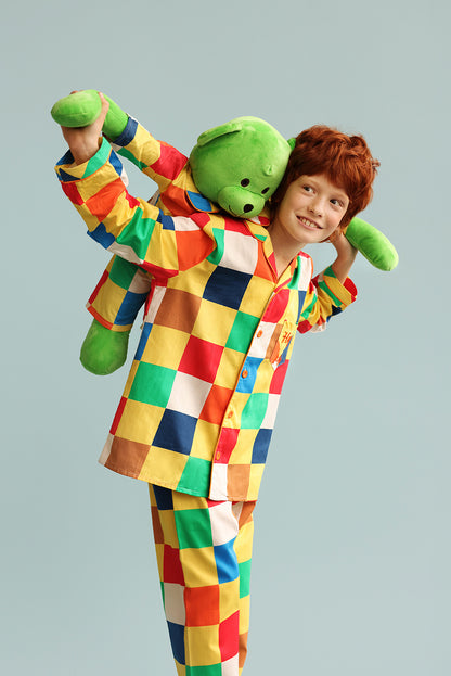 Lucas Hug Me Colourblock Boys Pyjama Set with Matching Mega Boy Teddy Bear