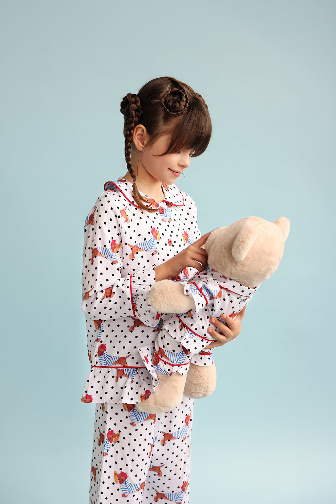 Chiara Polka Dot Girls Pyjama Set with Matching Mega Boy Teddy Bear