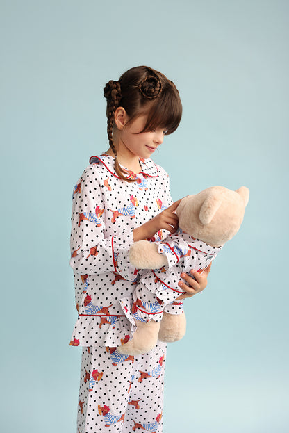 Chiara Polka Dot Girls Pyjama Set with Matching Mega Boy Teddy Bear
