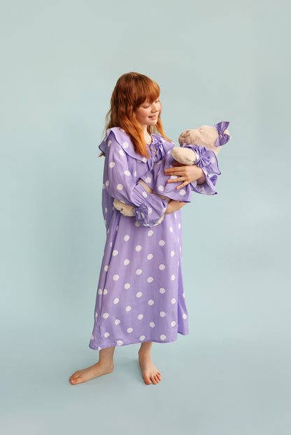 Louise Polka Dot Girls Nightgown Set with Matching  Mega Boy Teddy Bear