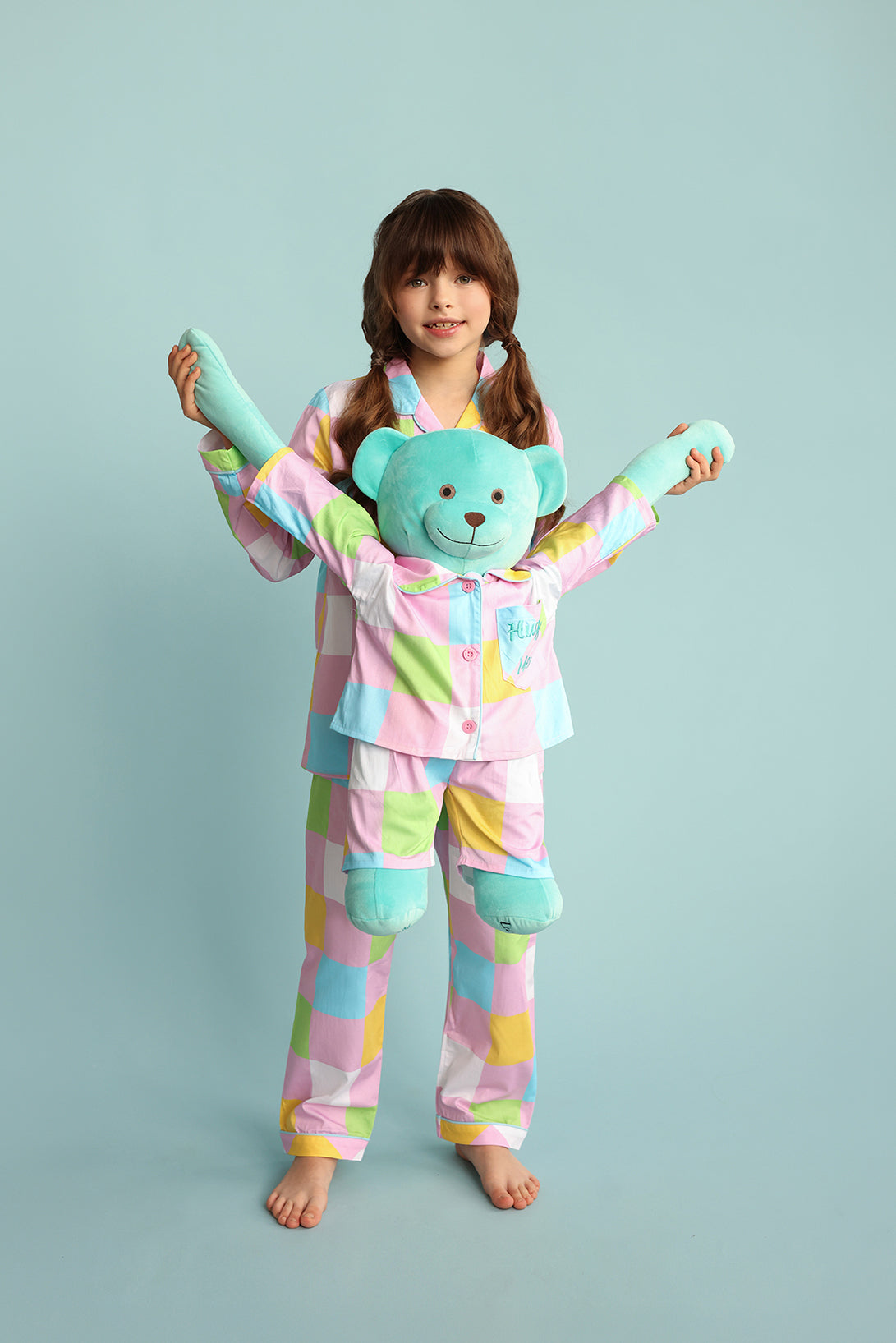 Emily Hug Me Pastel Girls Pyjama Set with Matching Mega Boy Teddy Bear
