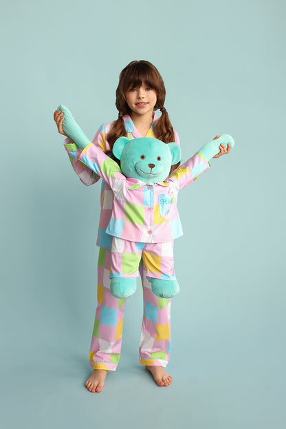 Emily Hug Me Pastel Girls Pyjama Set with Matching Mega Boy Teddy Bear