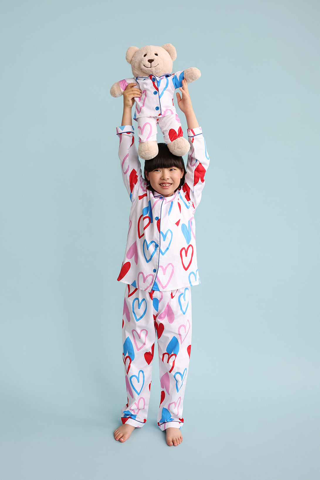 Camilla Heart Girls Pyjama Set with Matching Mega Boy Teddy Bear