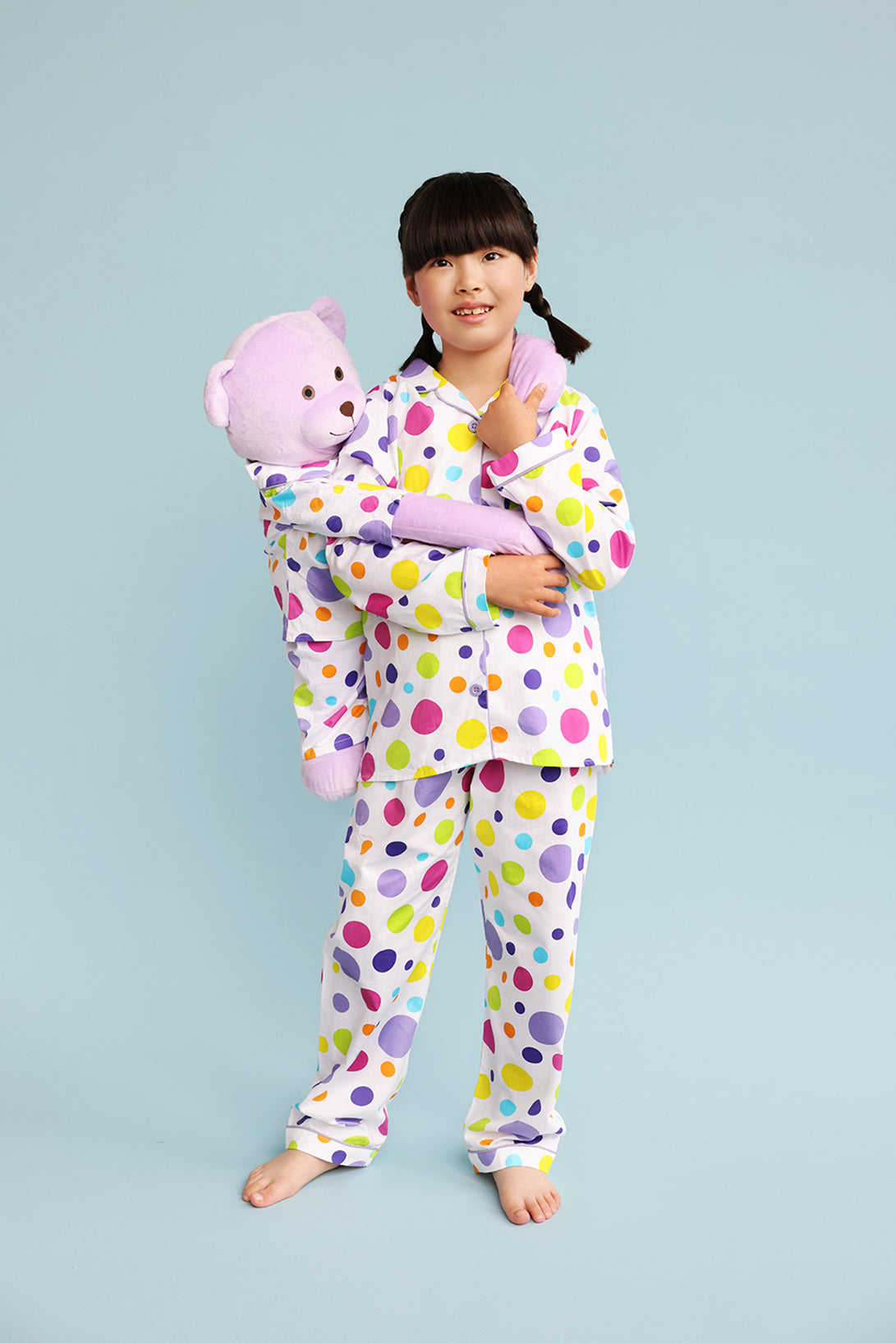 Bubbles Hug Me Polka Dot Girls Pyjama Set with Matching Mega Boy Teddy Bear