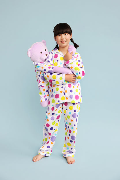 Bubbles Hug Me Polka Dot Girls Pyjama Set with Matching Mega Boy Teddy Bear