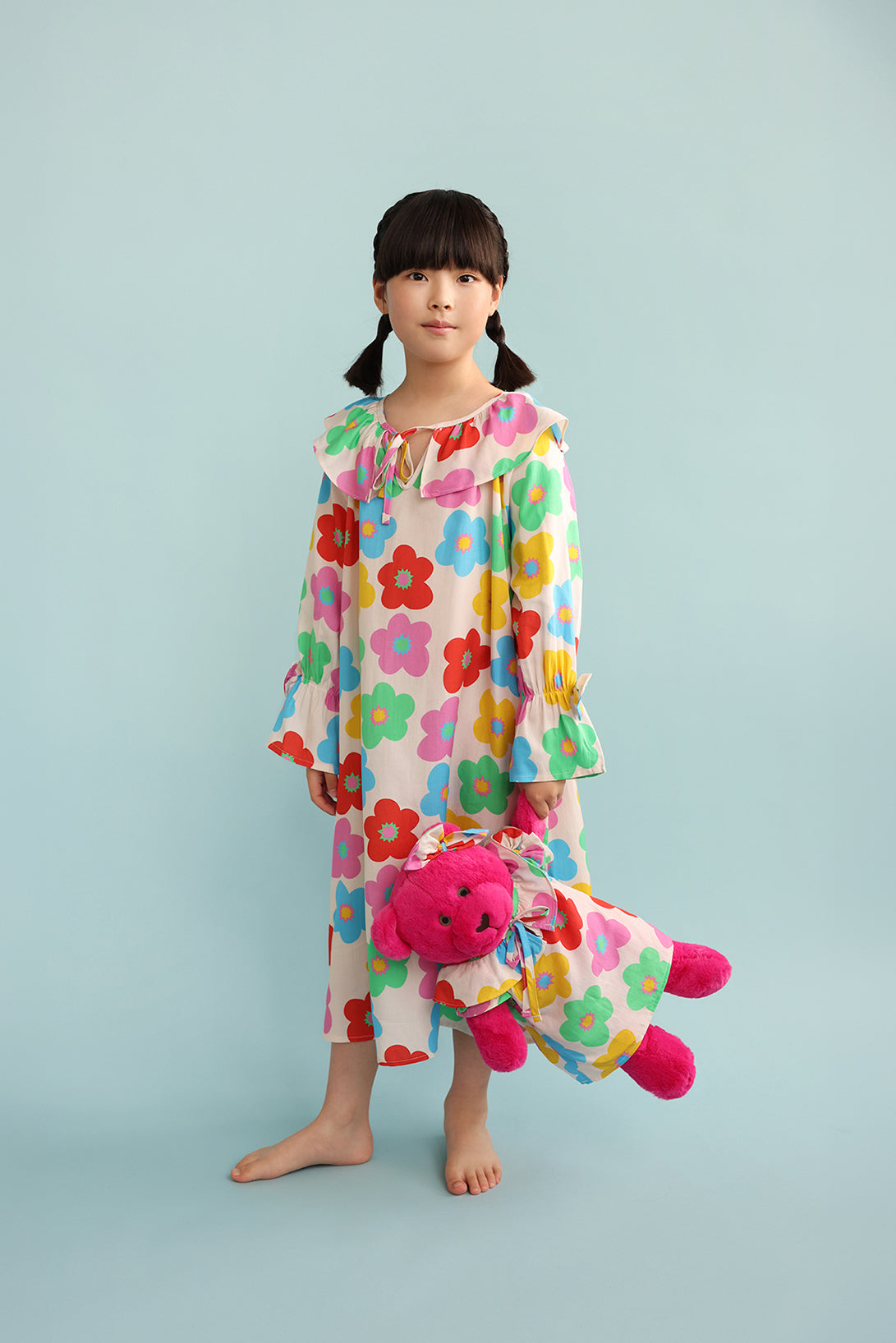 Alessia Floral Girls Nightgown Set with Matching Mega Boy Teddy Bear