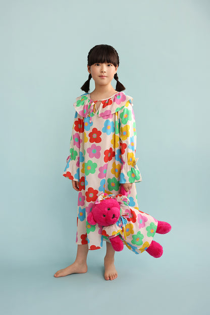 Alessia Floral Girls Nightgown Set with Matching Mega Boy Teddy Bear