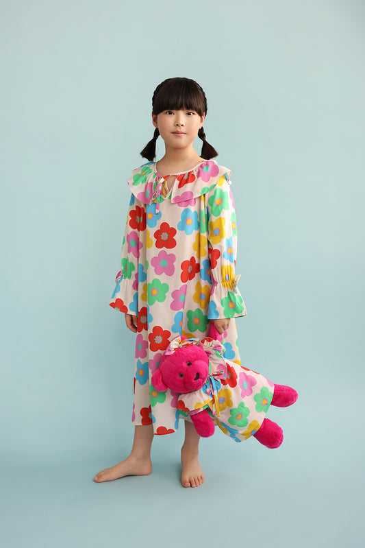 Alessia Floral Girls Nightgown Set with Matching Mega Boy Teddy Bear