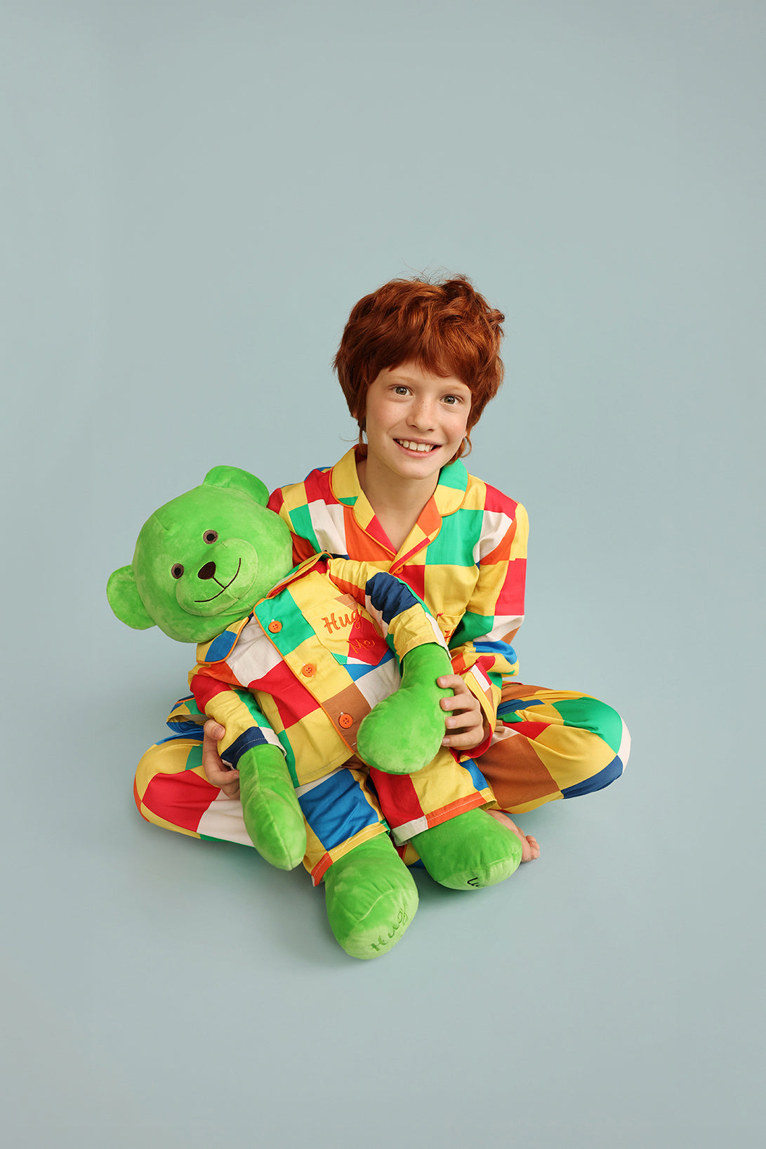 Lucas Hug Me Colourblock Boys Pyjama Set with Matching Mega Boy Teddy Bear