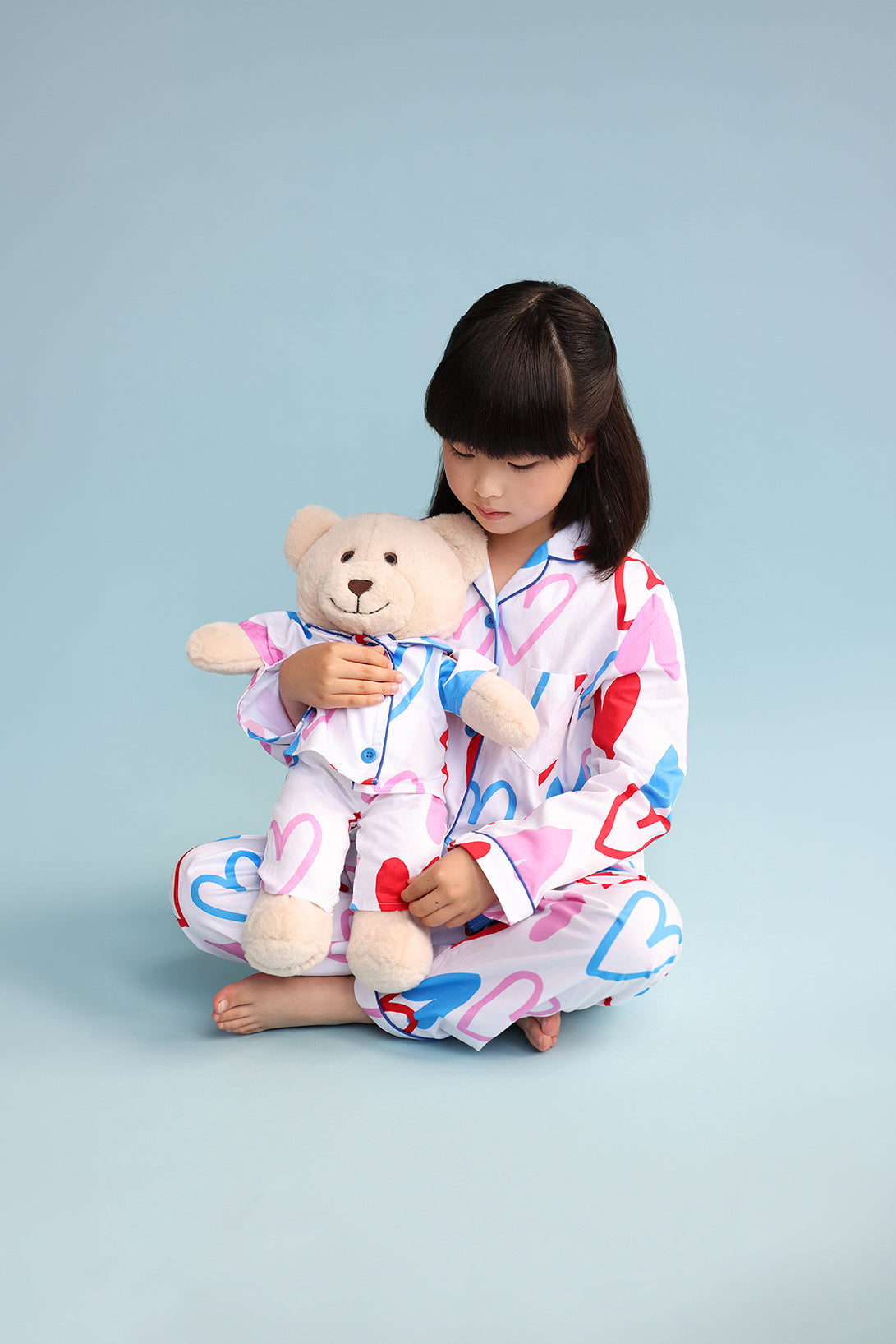 Camilla Heart Girls Pyjama Set with Matching Mega Boy Teddy Bear