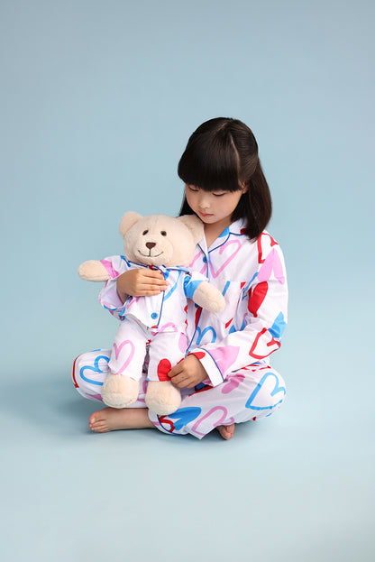 Camilla Heart Girls Pyjama Set with Matching Mega Boy Teddy Bear