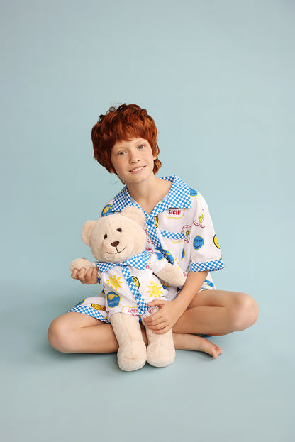 Sicily Italy Boys Pyjama Set with Matching Mega Boy Teddy Bear