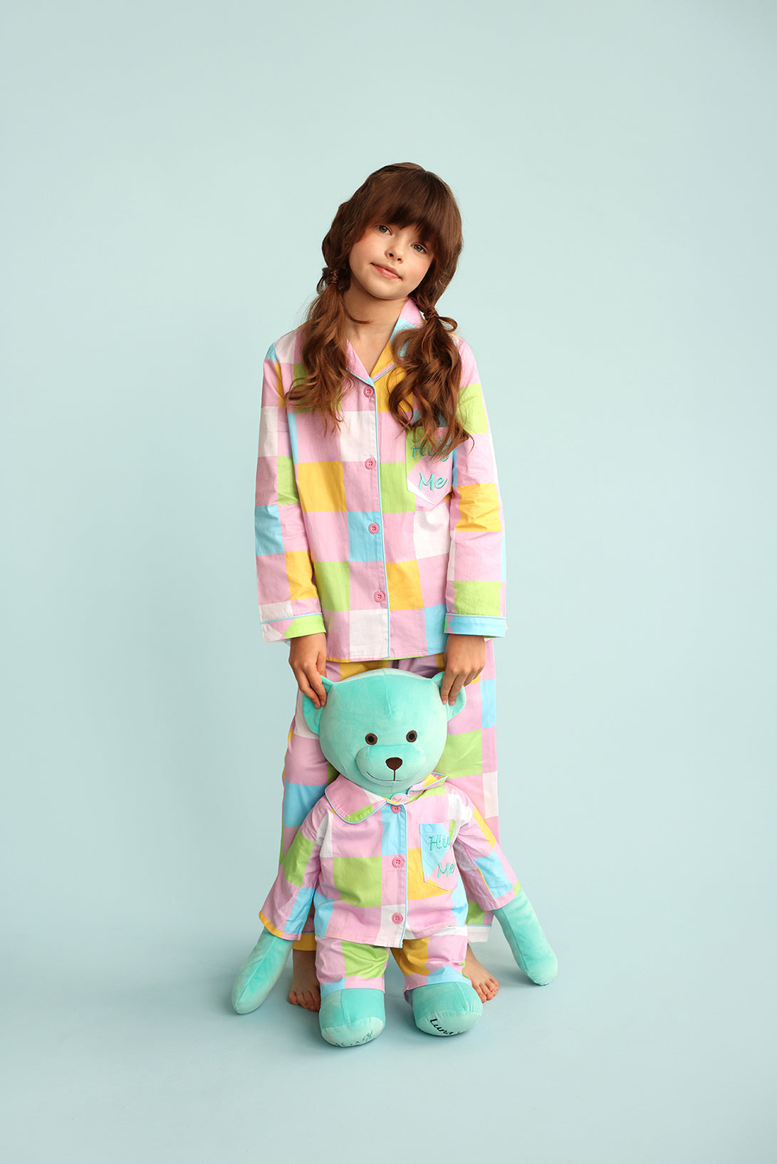 Emily Hug Me Pastel Girls Pyjama Set with Matching Mega Boy Teddy Bear