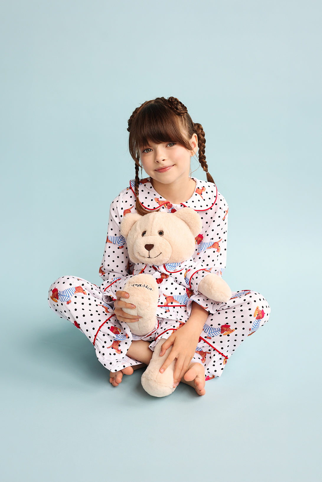 Chiara Polka Dot Girls Pyjama Set with Matching Mega Boy Teddy Bear