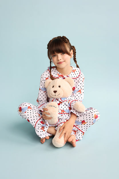 Chiara Polka Dot Girls Pyjama Set with Matching Mega Boy Teddy Bear