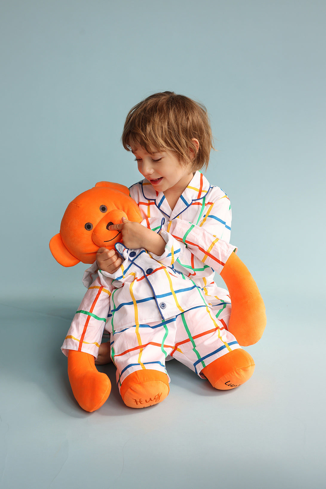 Max Hug Me Plaid Boys Pyjama Set with Matching Mega Boy Teddy Bear