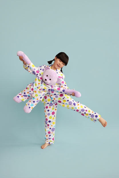 Bubbles Hug Me Polka Dot Girls Pyjama Set with Matching Mega Boy Teddy Bear