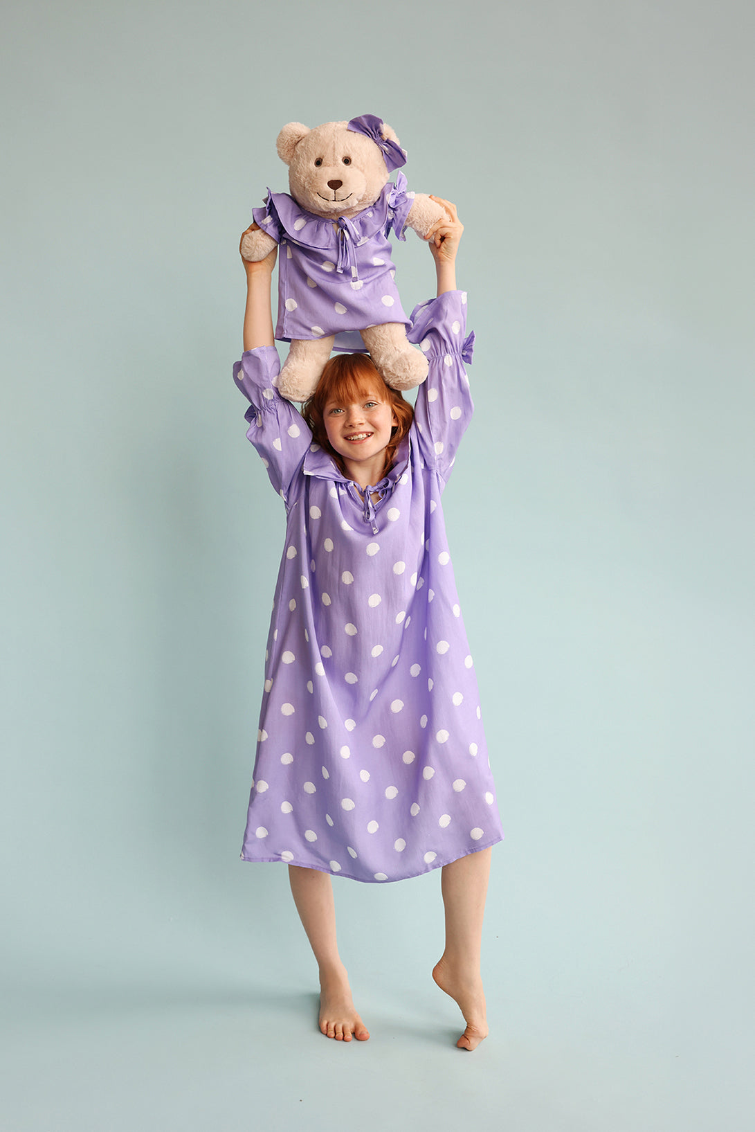 Louise Polka Dot Girls Nightgown Set with Matching  Mega Boy Teddy Bear