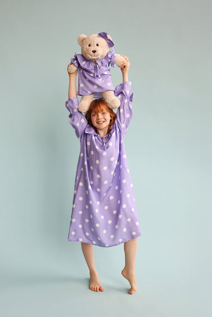Louise Polka Dot Girls Nightgown Set with Matching  Mega Boy Teddy Bear
