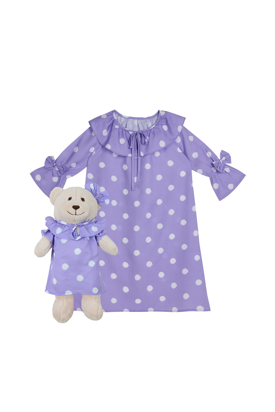 Louise Polka Dot Girls Nightgown Set with Matching  Mega Boy Teddy Bear