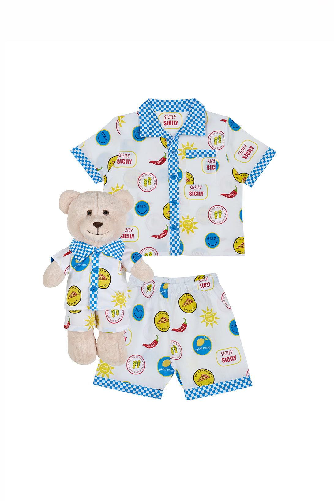 Sicily Italy Boys Pyjama Set with Matching Mega Boy Teddy Bear