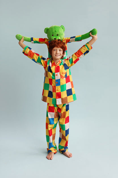 Lucas Hug Me Colourblock Boys Pyjama Set with Matching Mega Boy Teddy Bear