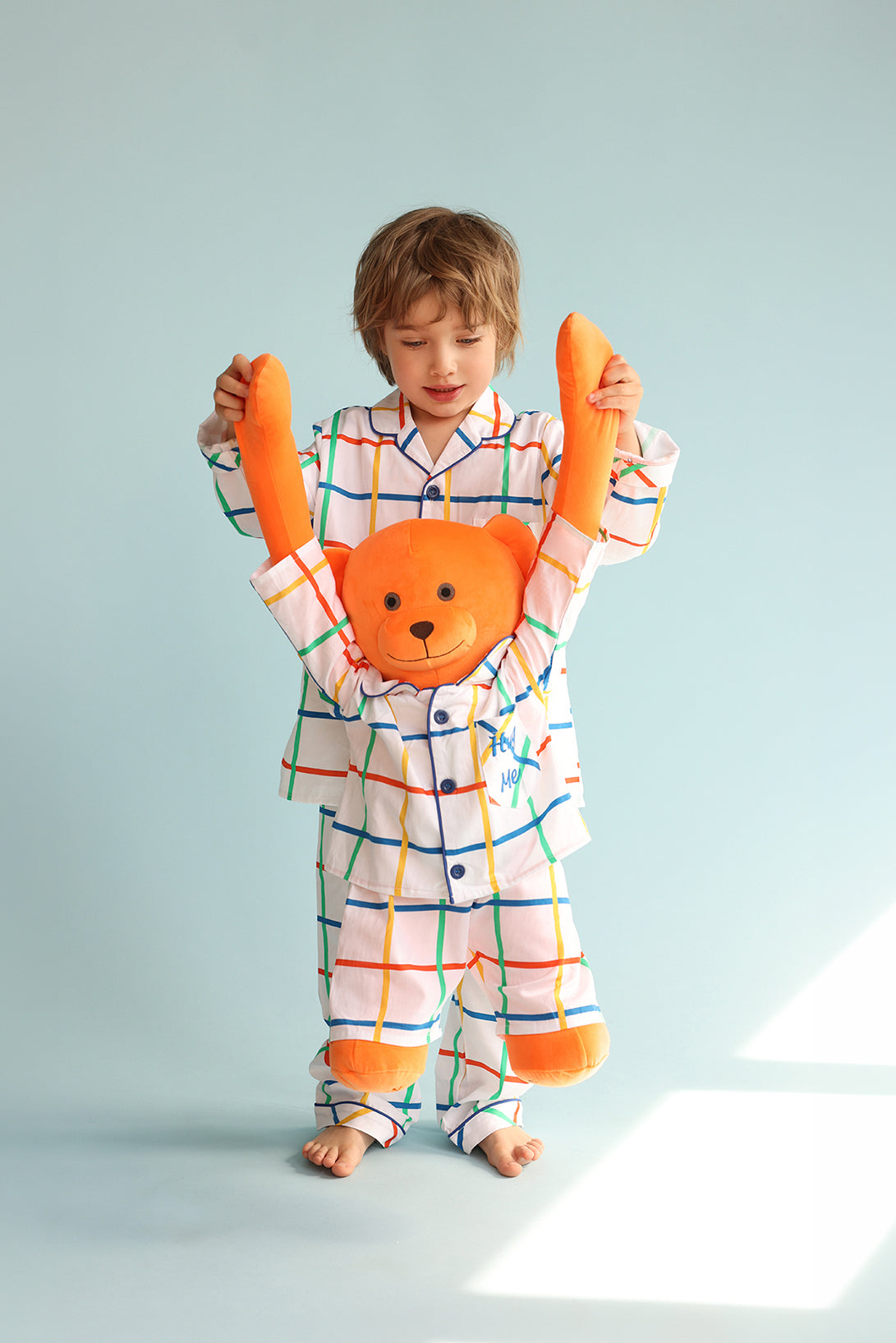 Max Hug Me Plaid Boys Pyjama Set with Matching Mega Boy Teddy Bear