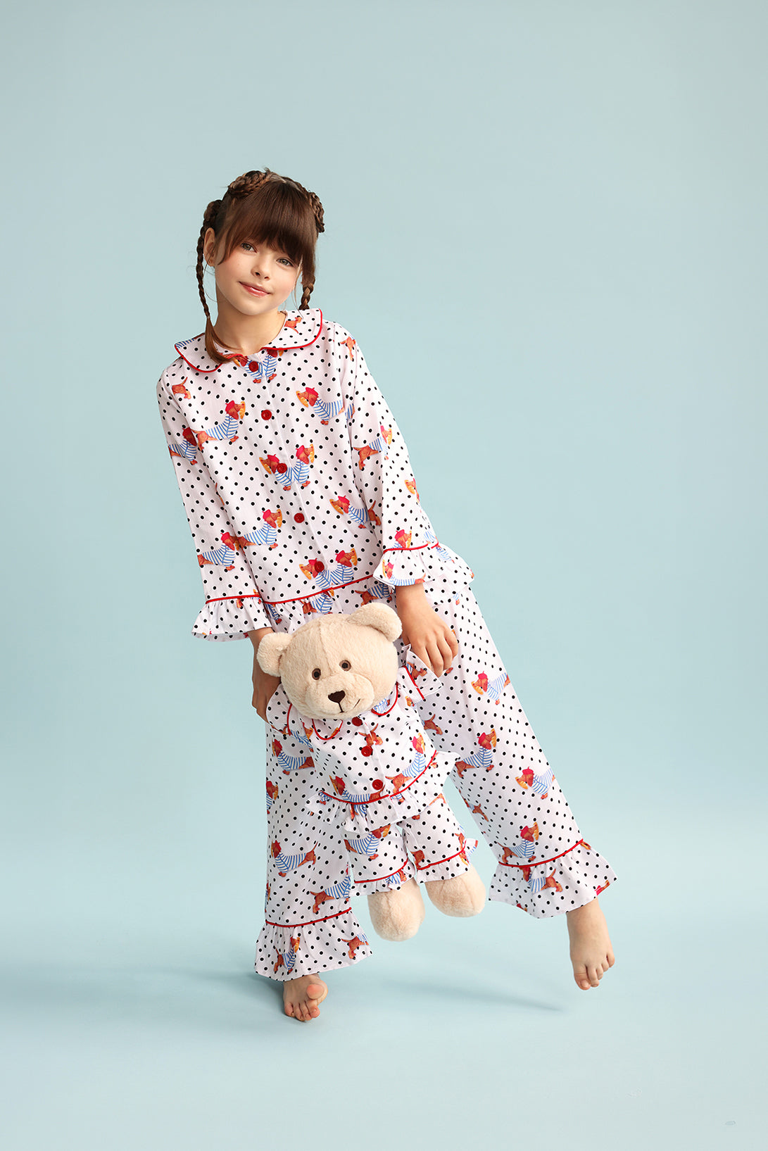 Chiara Polka Dot Girls Pyjama Set with Matching Mega Boy Teddy Bear