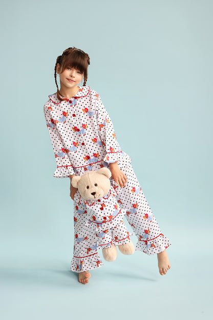 Chiara Polka Dot Girls Pyjama Set with Matching Mega Boy Teddy Bear