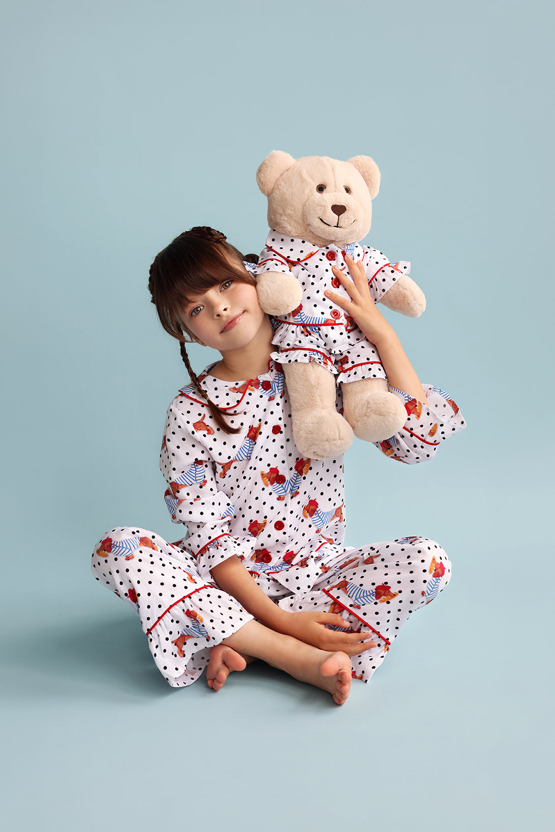 Chiara Polka Dot Girls Pyjama Set with Matching Mega Boy Teddy Bear