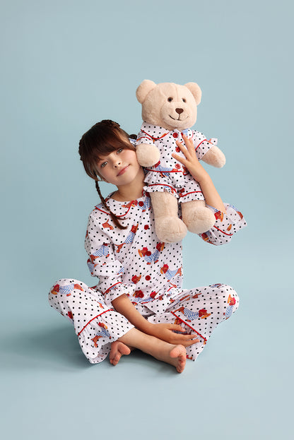 Chiara Polka Dot Girls Pyjama Set with Matching Mega Boy Teddy Bear