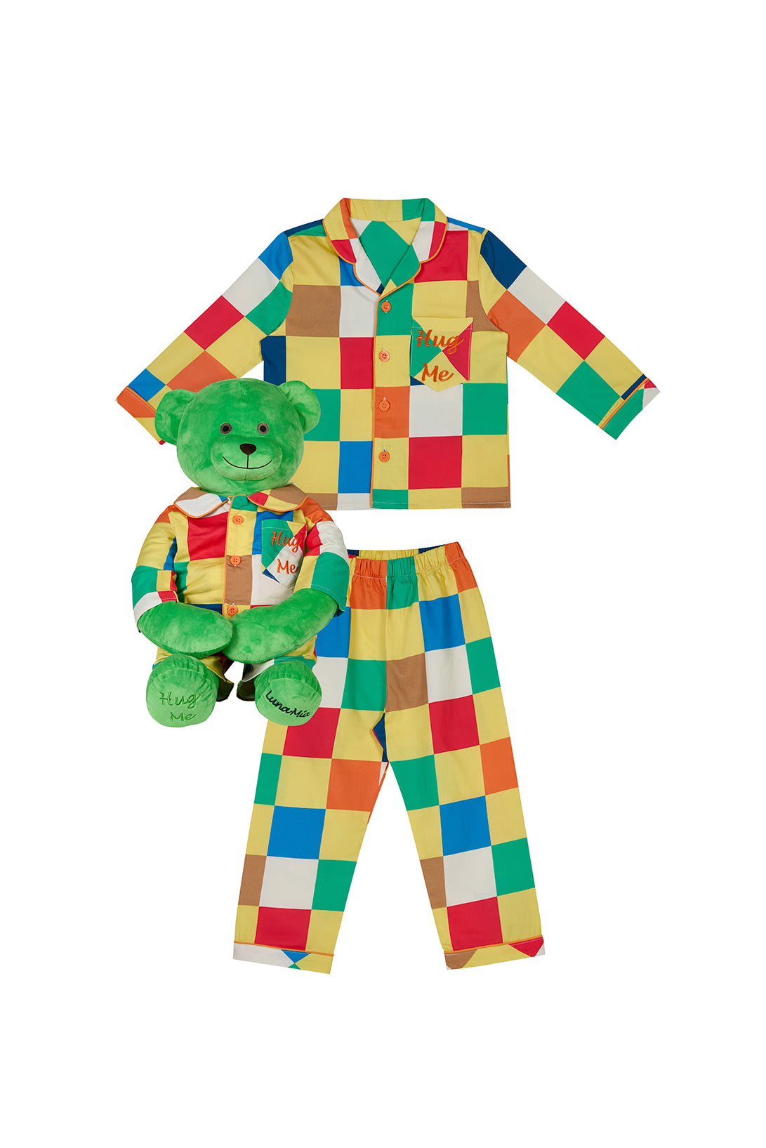 Lucas Hug Me Colourblock Boys Pyjama Set with Matching Mega Boy Teddy Bear