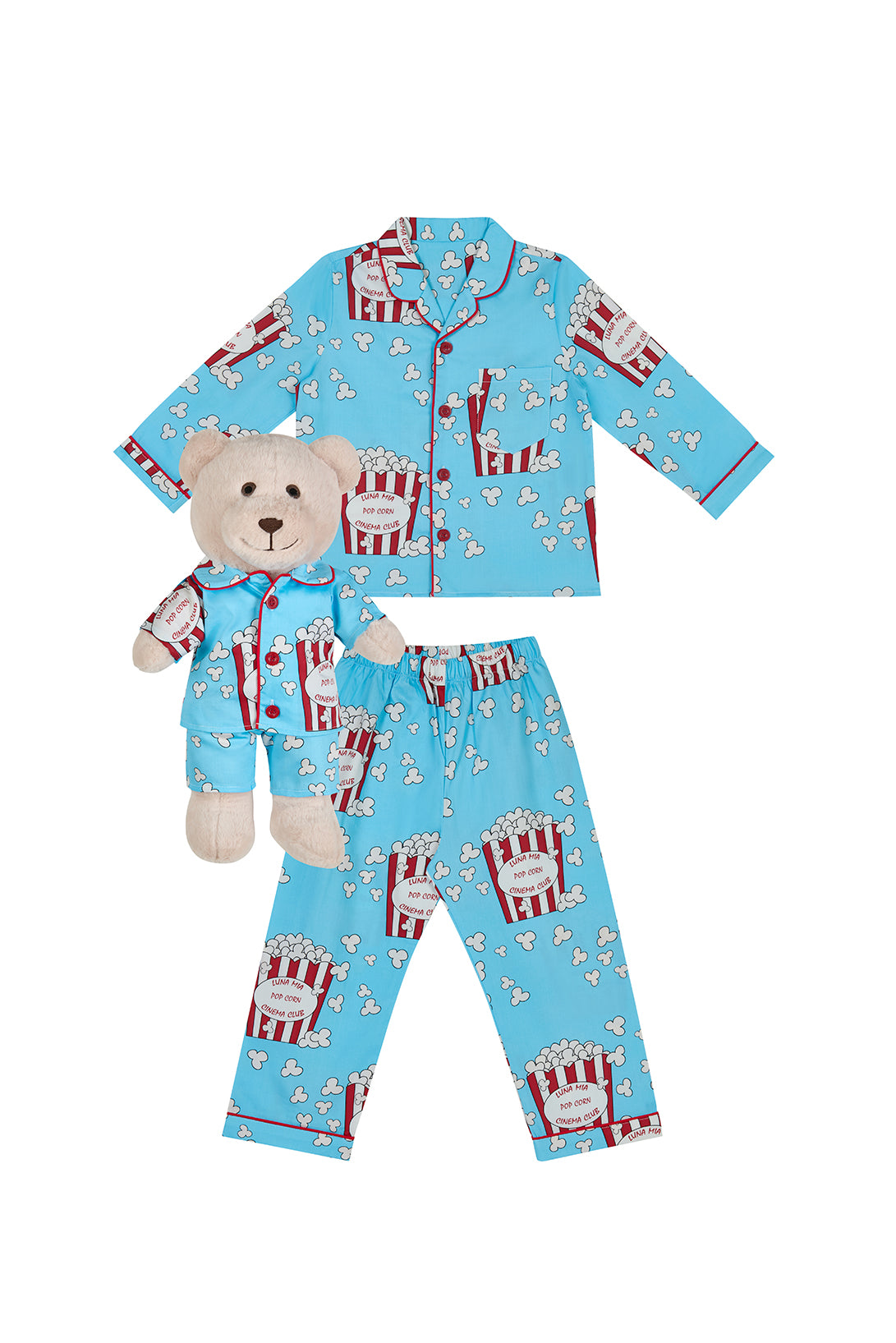 Pop Joy Popcorn Boys Pyjama Set with Matching Mega Boy Teddy Bear