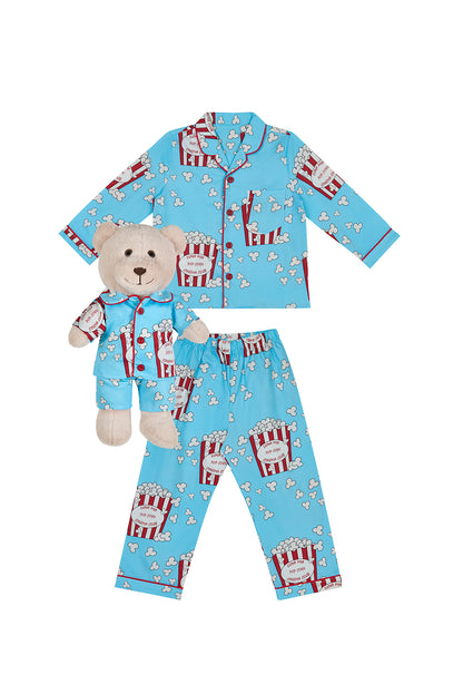 Pop Joy Popcorn Boys Pyjama Set with Matching Mega Boy Teddy Bear