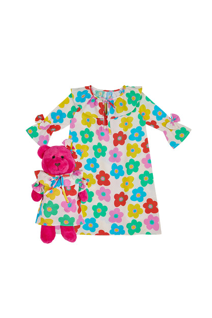 Alessia Floral Girls Nightgown Set with Matching Mega Boy Teddy Bear